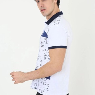 Erkek Polo Yaka Tişört Slim Fit Baskılı Kısa Kol T-Shirt - Beyaz